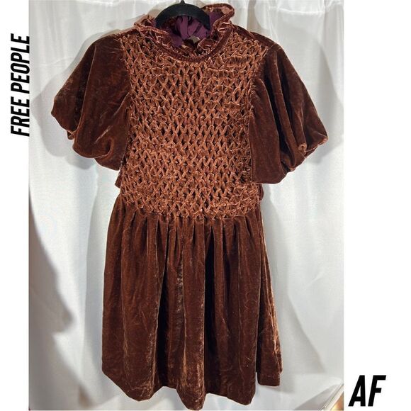 FREE PEOPLE GUM DROP VELVET MINI DRESS IN CHOCOLATE NWT - Picture 6 of 10